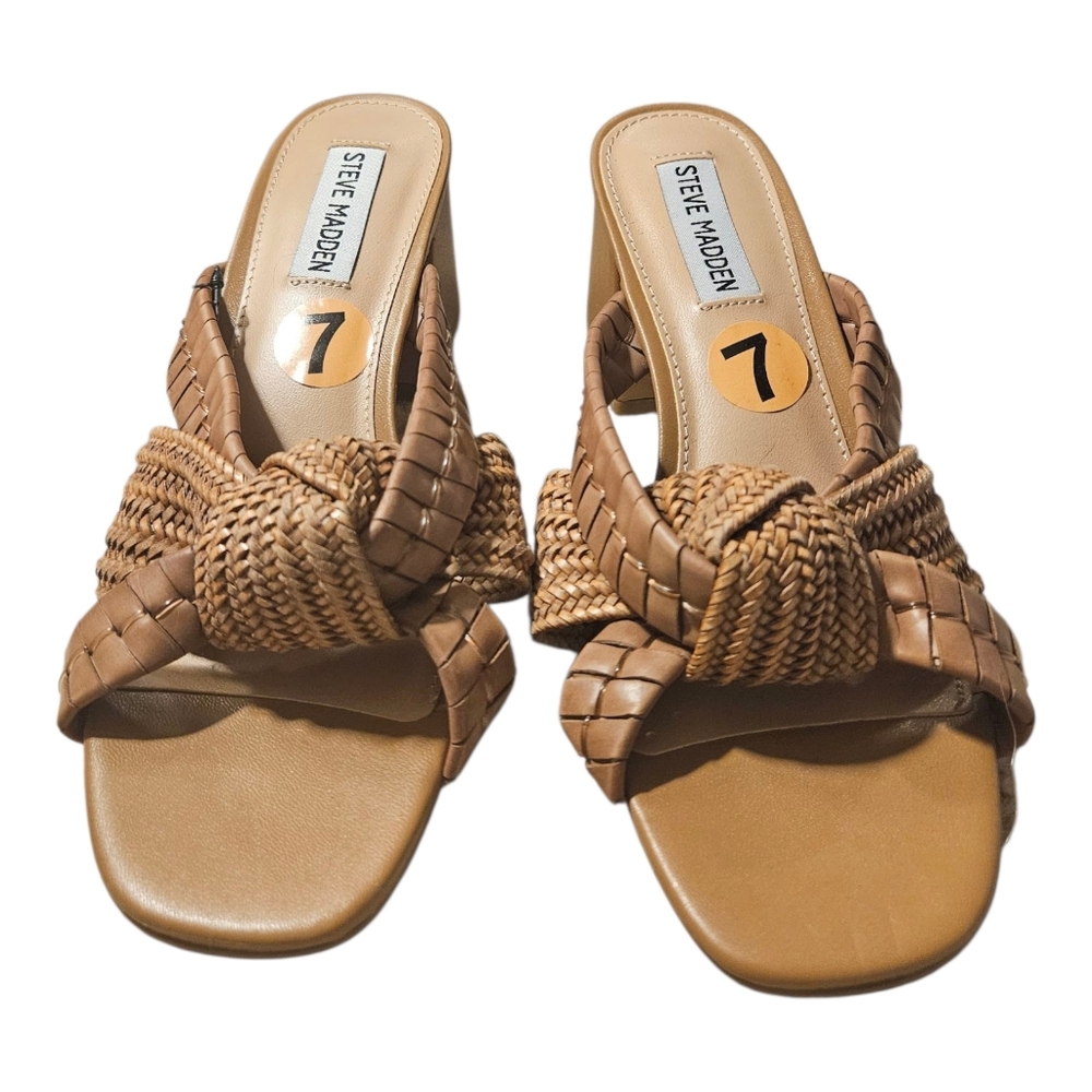 Steve Madden Faux Vegan Leather Decker Criss Cross Knit Sandal Size 7 - Picture 2 of 5